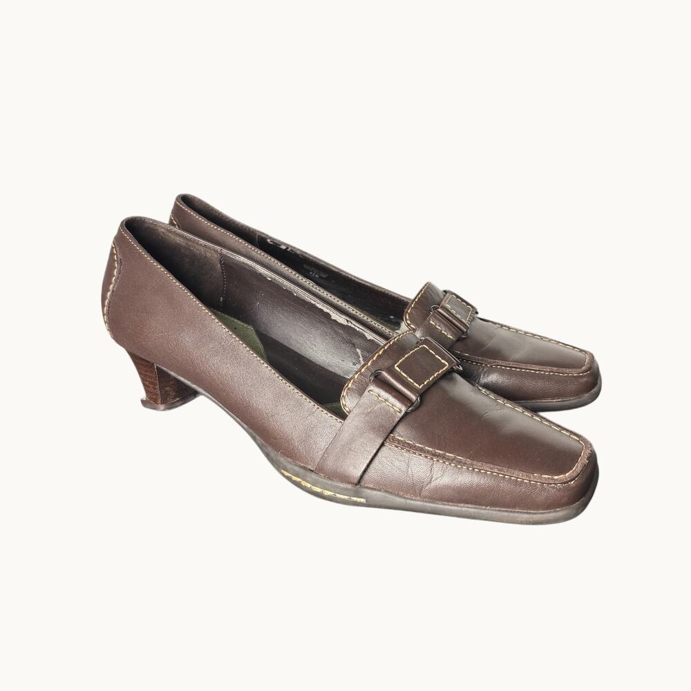 Aerosoles Brown Leather Heeled Loafers Square Toe Comfort Pumps Women’s 8.5